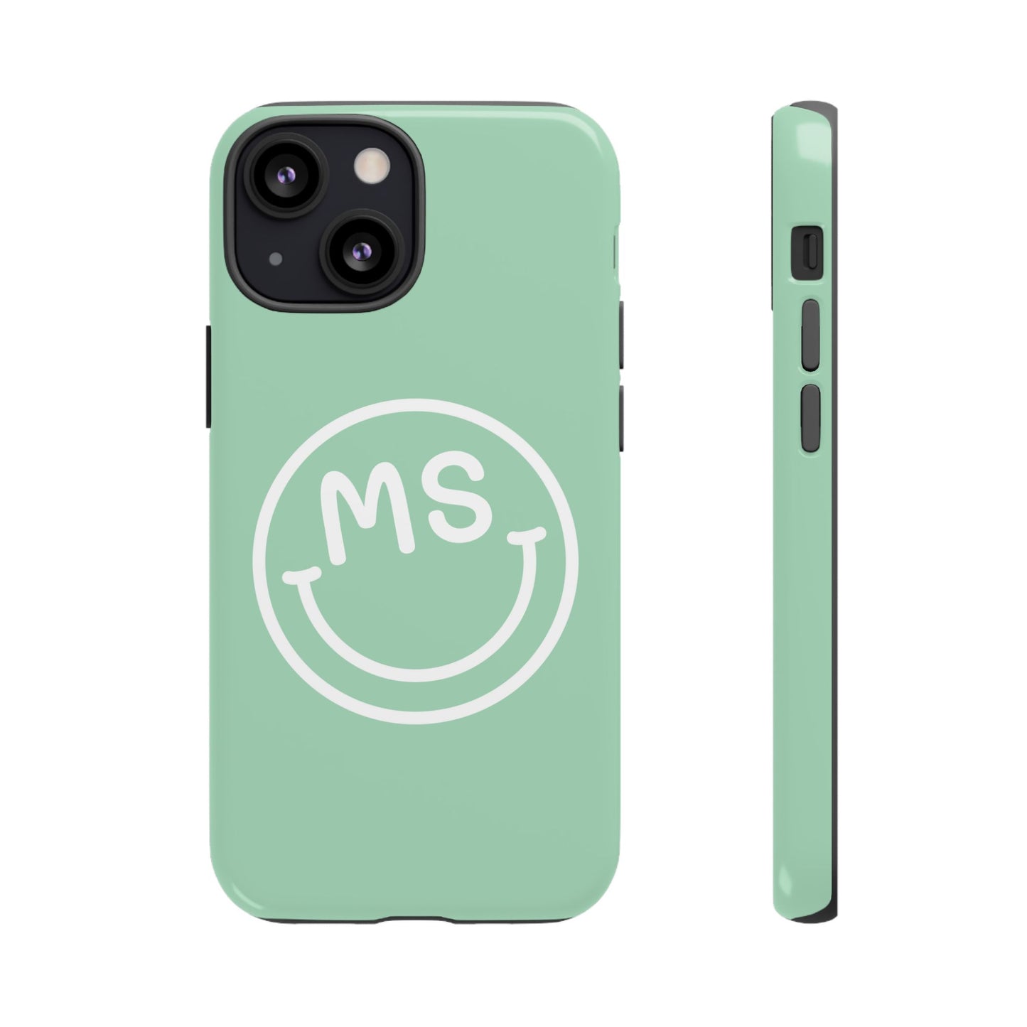 Custom Initial Smiley Face iPhone Case - Mint Green