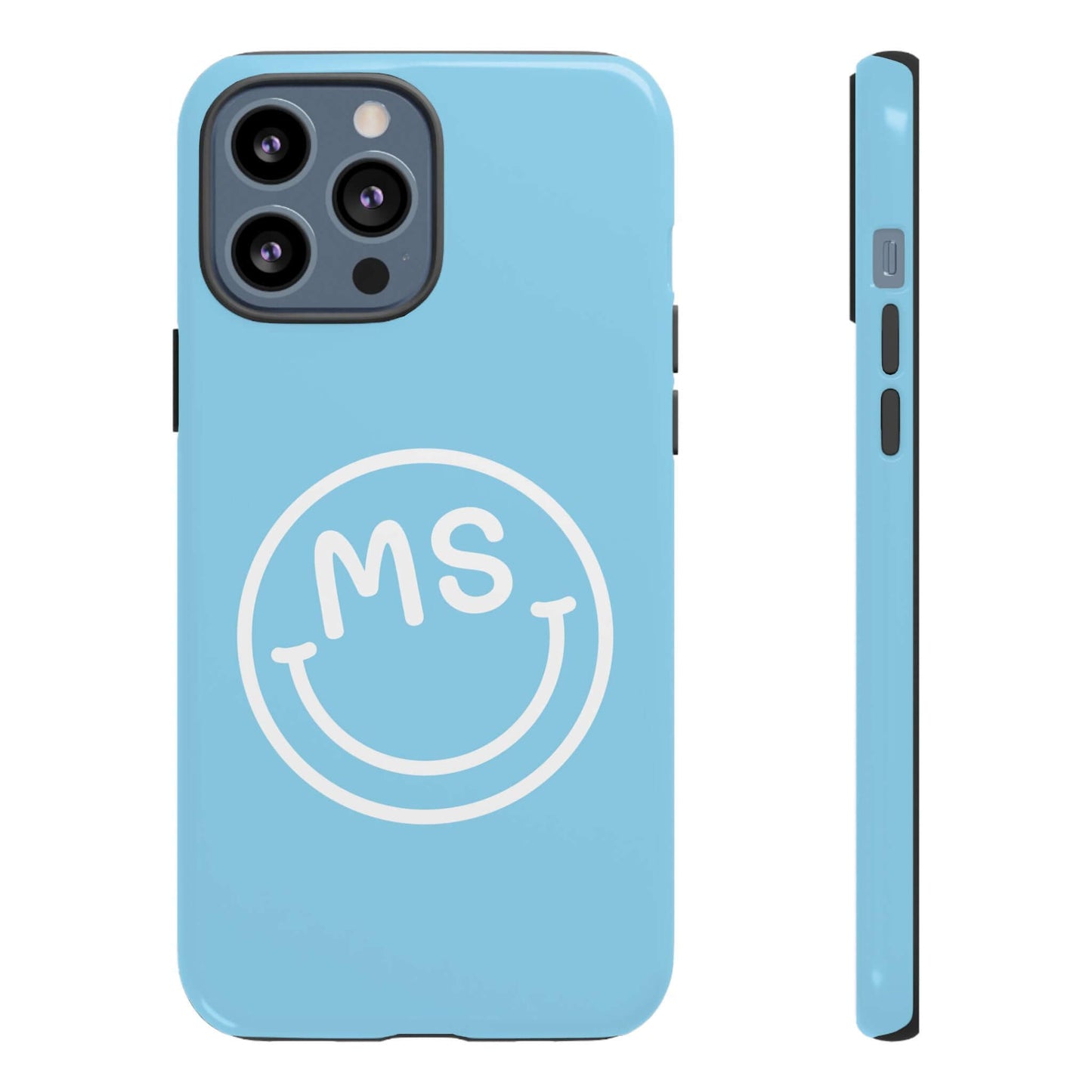 Custom Blue Smiley Face iPhone Case - Add Your Initials