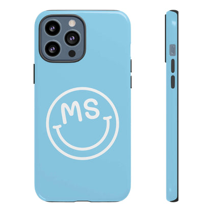 Custom Blue Smiley Face iPhone Case - Add Your Initials