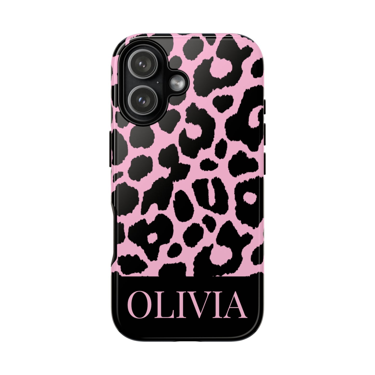 Chic Pink Black Leopard Print iPhone Case - Custom Name Cover