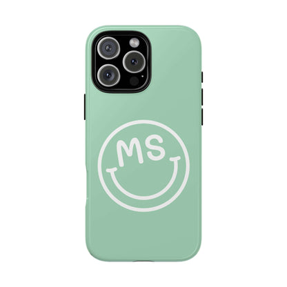 Custom Initial Smiley Face iPhone Case - Mint Green