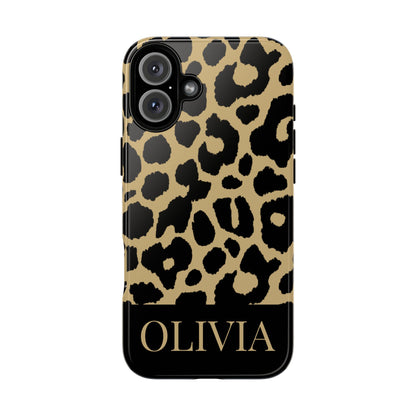 Classic Gold Black Leopard Print iPhone Case - Custom Name