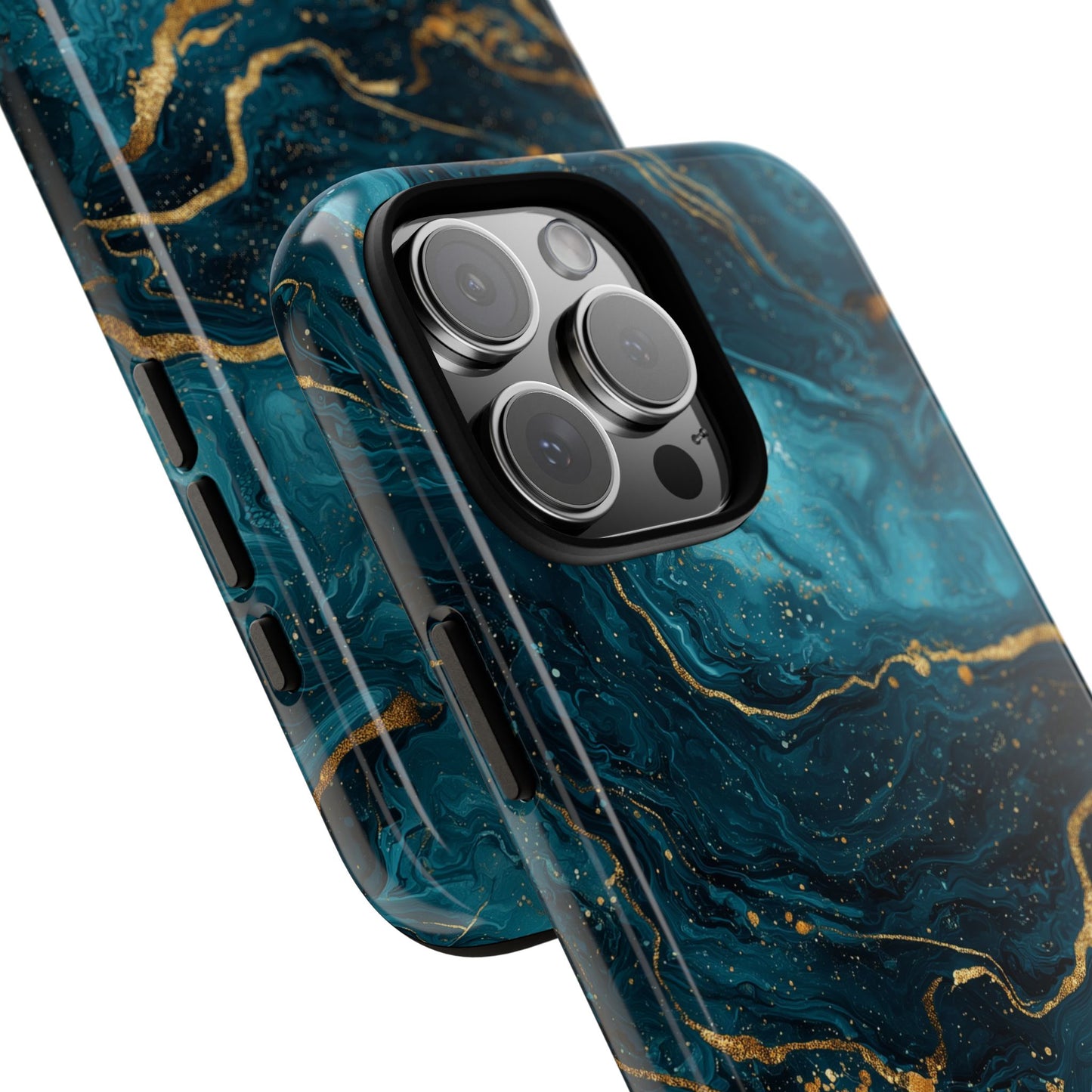 Aesthetic Teal & Gold Marble iPhone Case