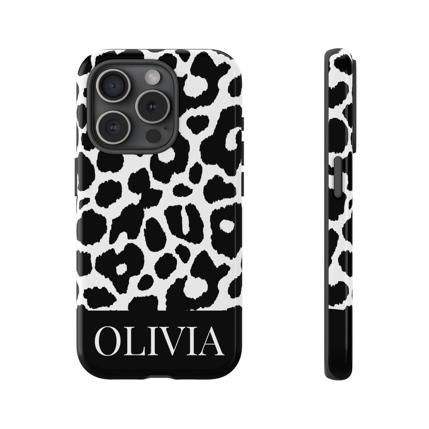 Custom Name Leopard Print iPhone Case - Black and White