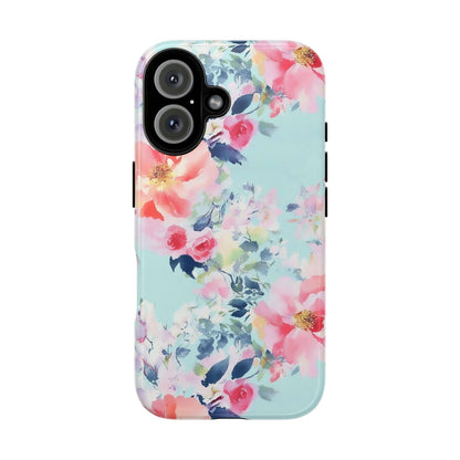 Watercolor Floral iPhone Case in Pastel Mint with Peonies and Blooms, High-Resolution Print for Long-Lasting Color, Ideal Gift for Her