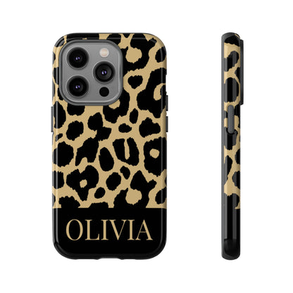 Classic Gold Black Leopard Print iPhone Case - Custom Name