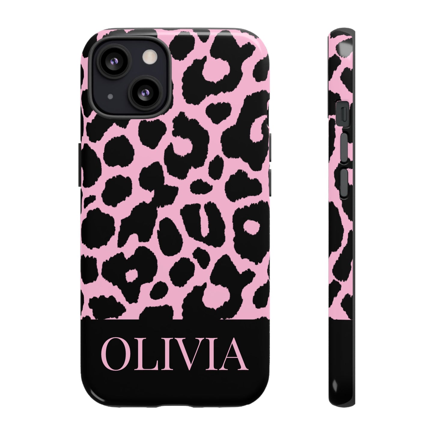 Chic Pink Black Leopard Print iPhone Case - Custom Name Cover
