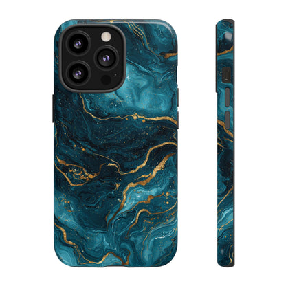 Aesthetic Teal & Gold Marble iPhone Case