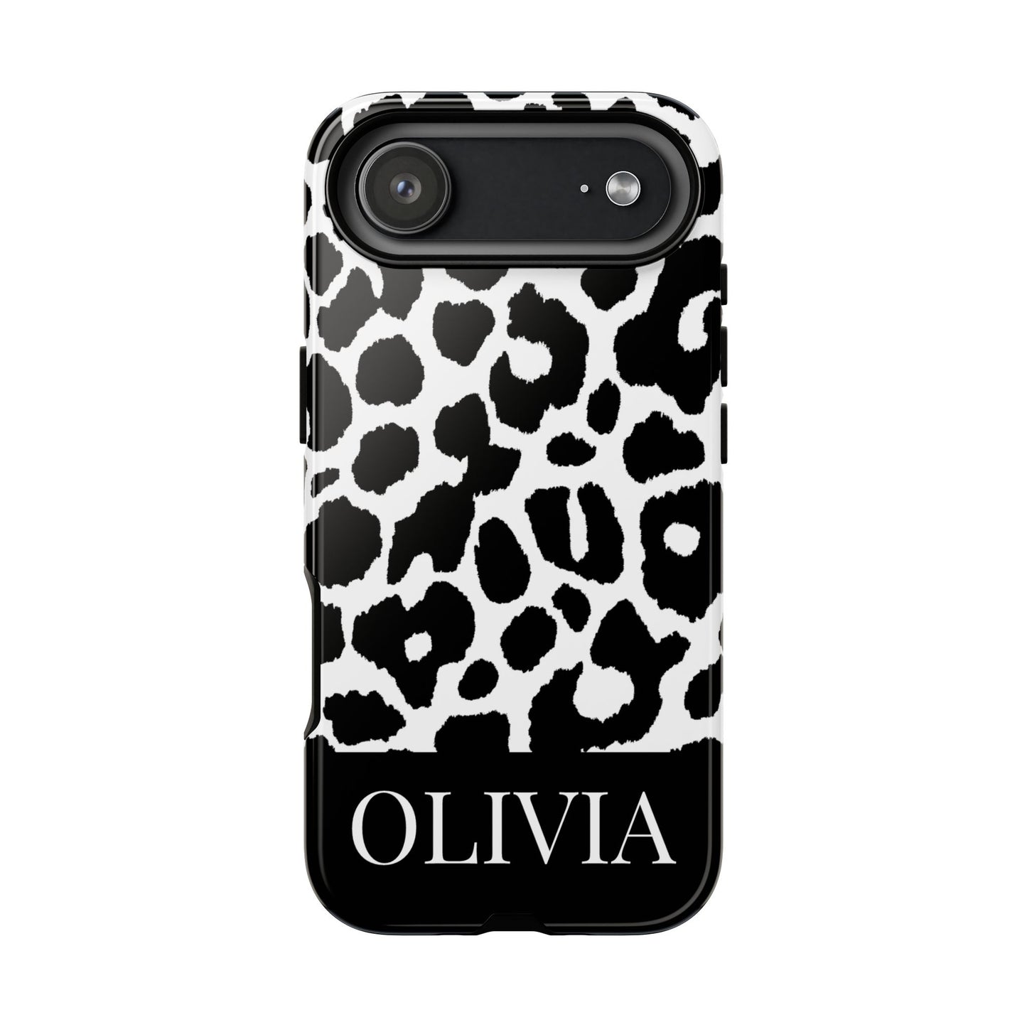 Custom Name Leopard Print iPhone Case - Black and White