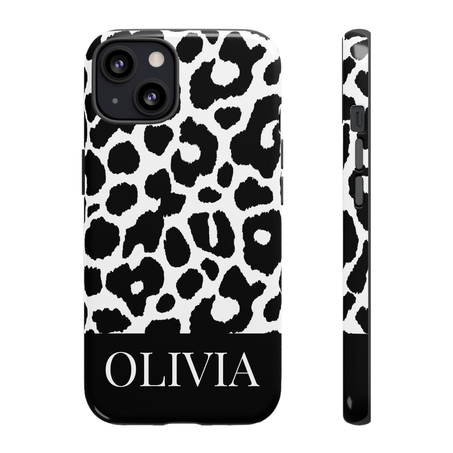 Custom Name Leopard Print iPhone Case - Black and White