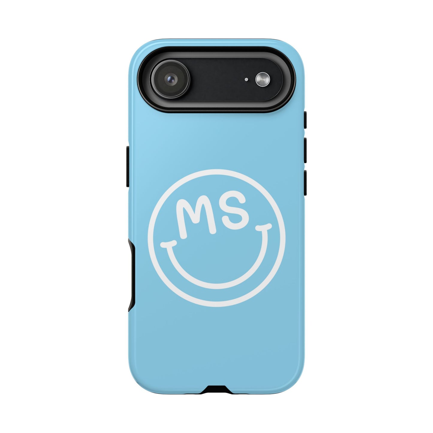 Custom Blue Smiley Face iPhone Case - Add Your Initials