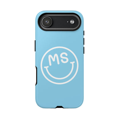 Custom Blue Smiley Face iPhone Case - Add Your Initials
