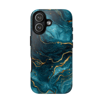 Aesthetic Teal & Gold Marble iPhone Case