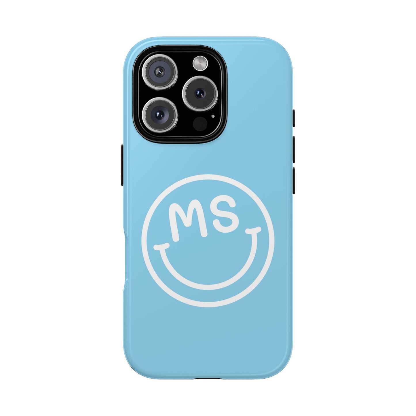 Custom Blue Smiley Face iPhone Case - Add Your Initials