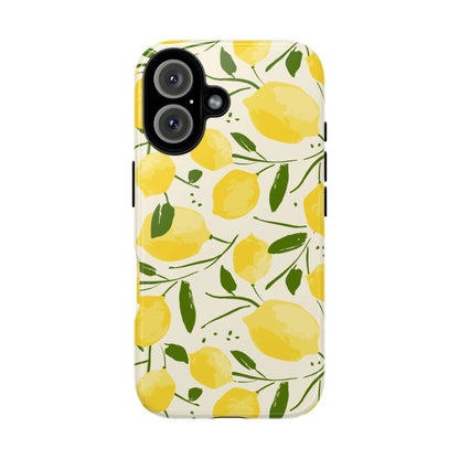 Watercolor Lemon iPhone Case with vibrant yellow lemons and green leaves, offering a summer-inspired botanical design.