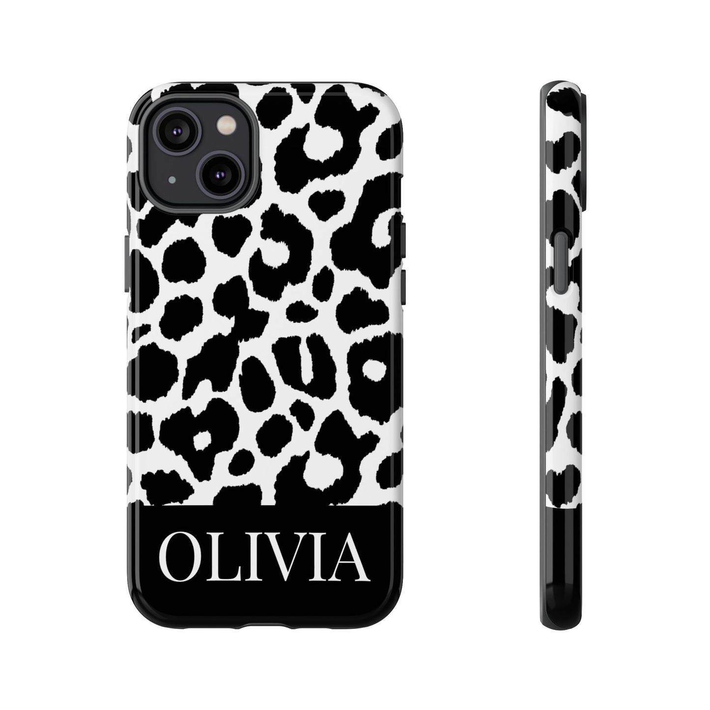 Custom Name Leopard Print iPhone Case - Black and White