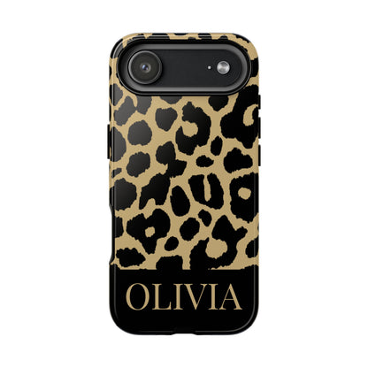 Classic Gold Black Leopard Print iPhone Case - Custom Name