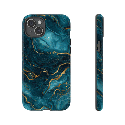 Aesthetic Teal & Gold Marble iPhone Case