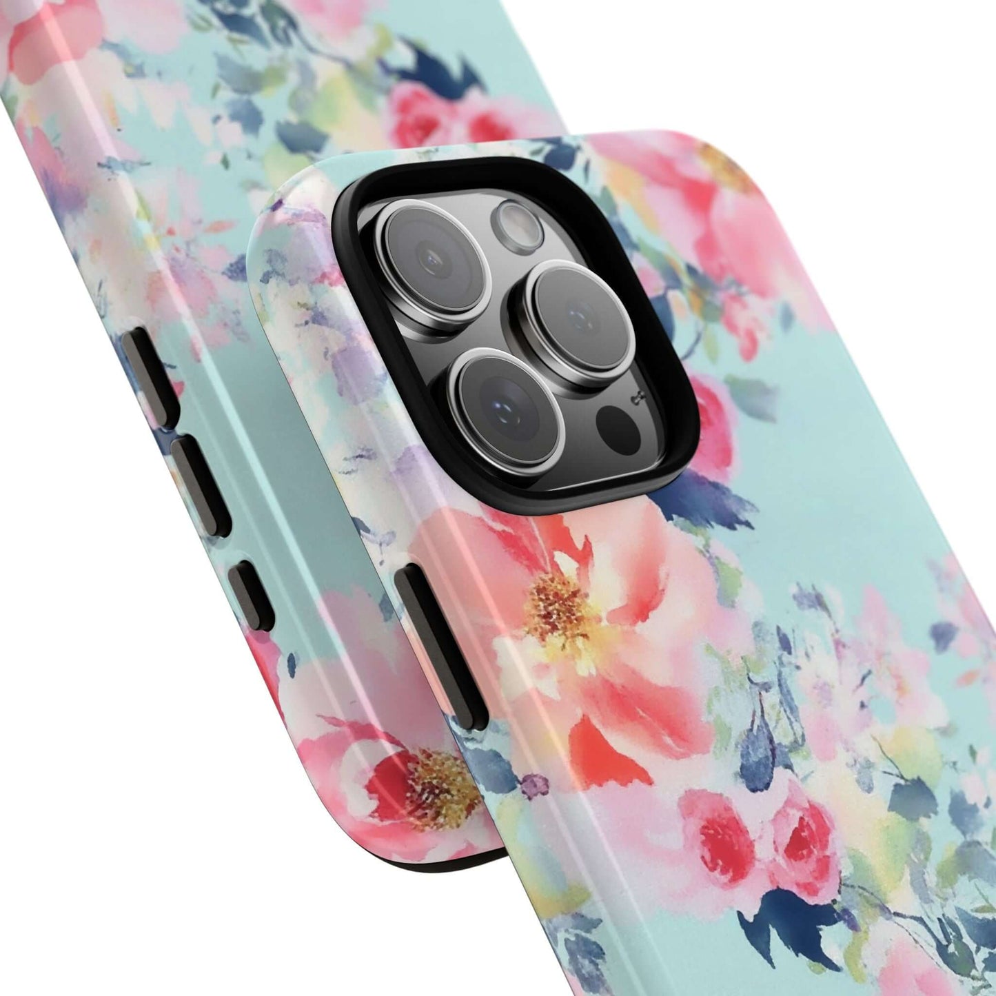 Watercolor Floral iPhone Case in pastel mint with peony blooms, high-resolution print, perfect spring accessory.