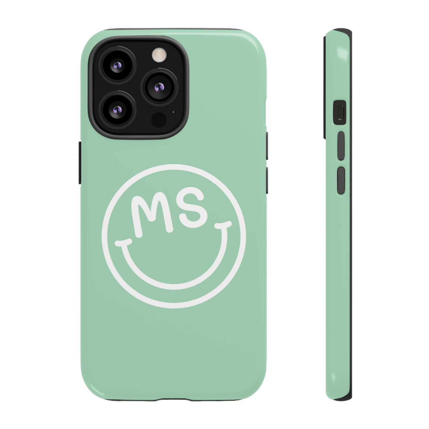 Custom Initial Smiley Face iPhone Case - Mint Green