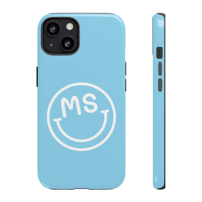 Custom Blue Smiley Face iPhone Case - Add Your Initials