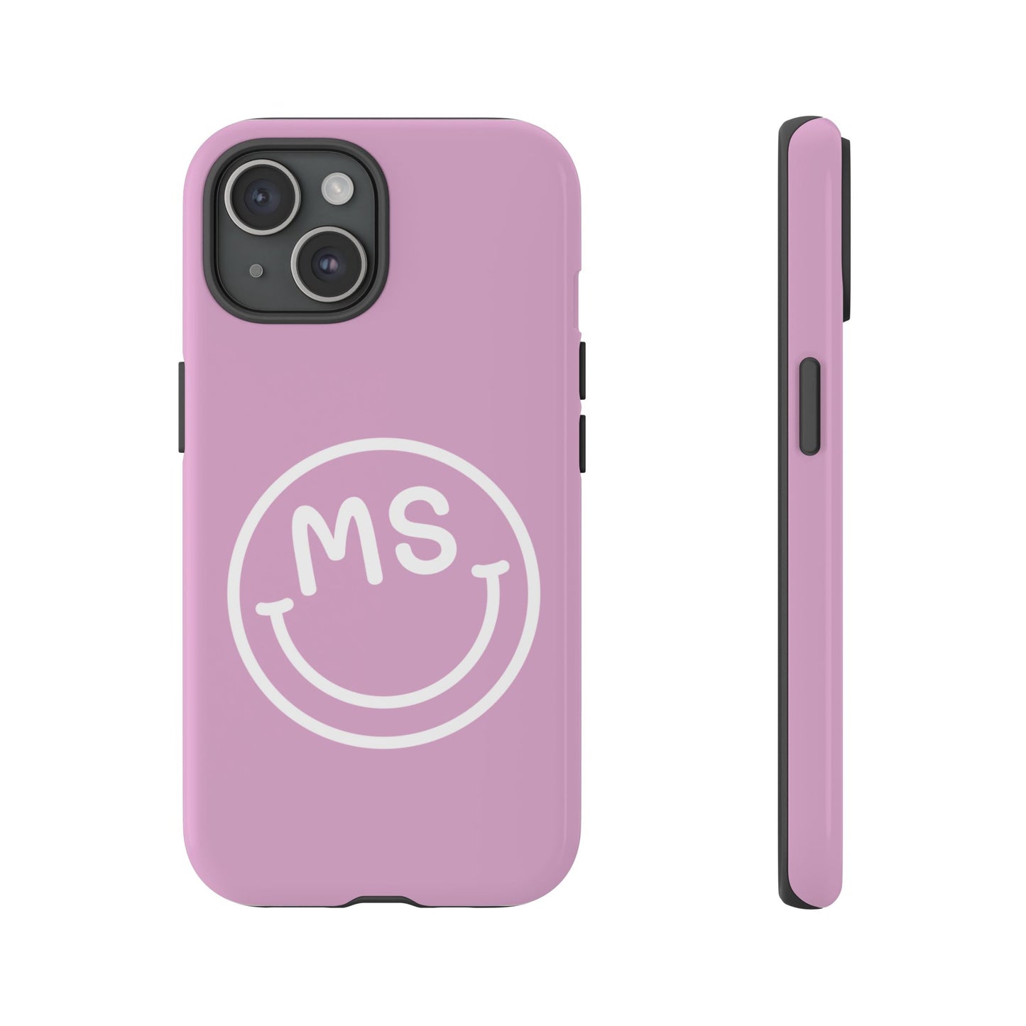 Cute Smiley Face iPhone Case - Personalized Initials - Mauve