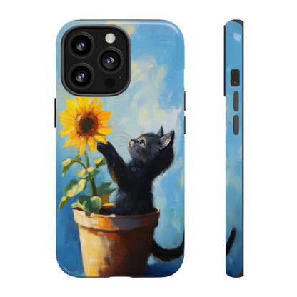 Cute Cat and Sunflower iPhone Case for Pet Lovers