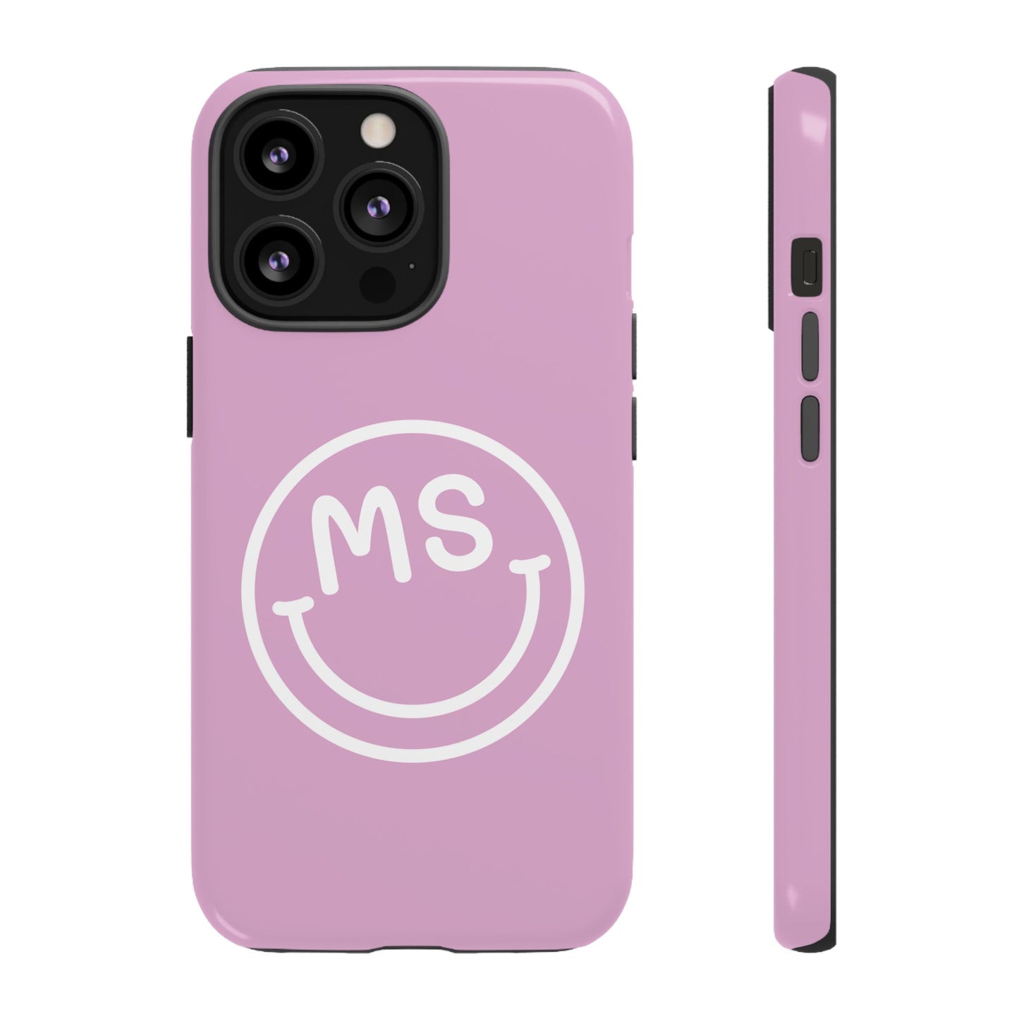 Cute Smiley Face iPhone Case - Personalized Initials - Mauve