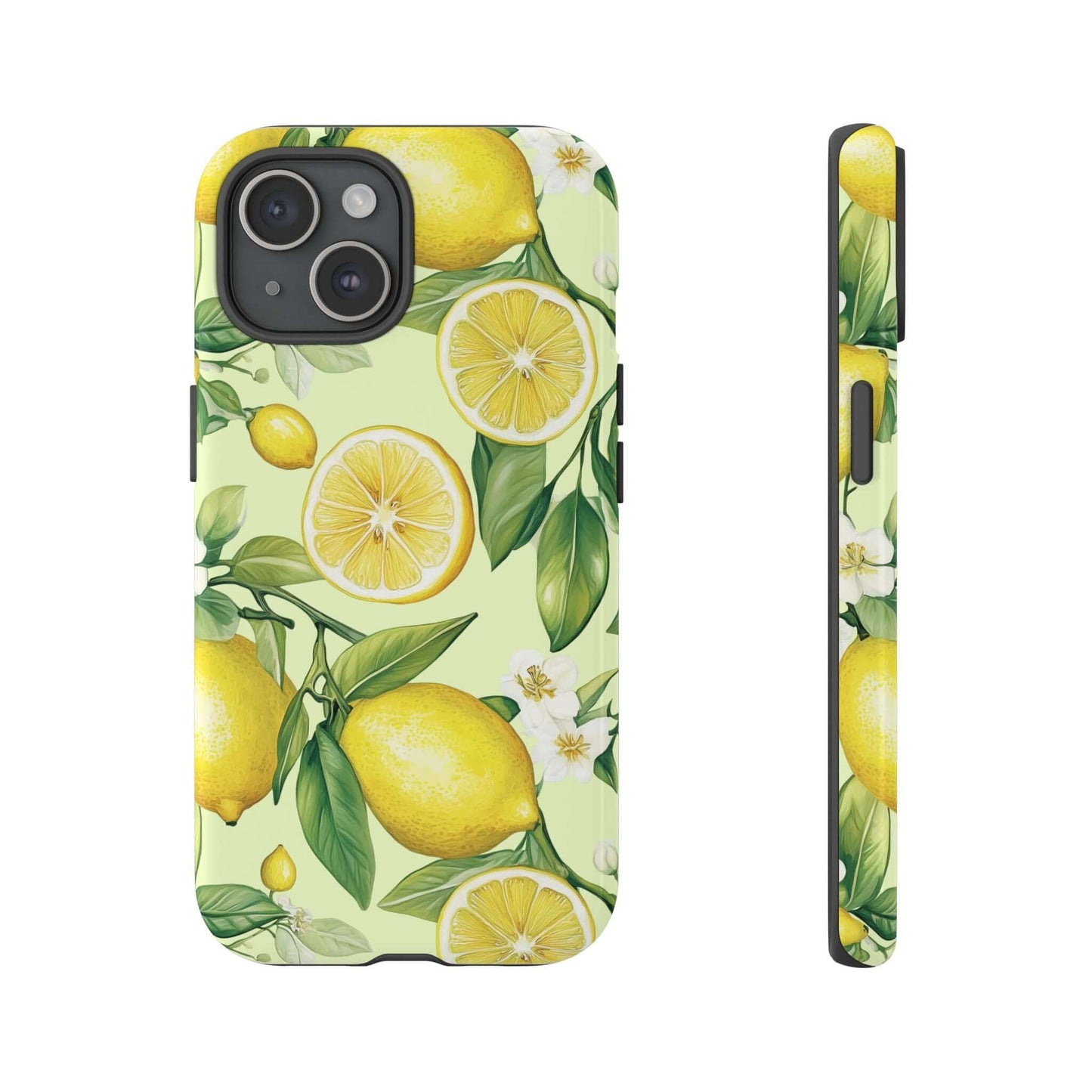 Lemon Blossom iPhone case with hand-painted lemons and blossoms on a pastel background, offering style and protection for your phone.
