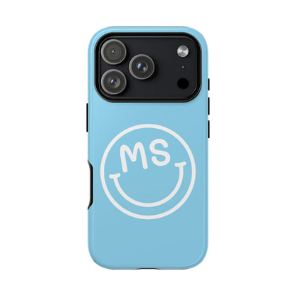 Custom Blue Smiley Face iPhone Case - Add Your Initials