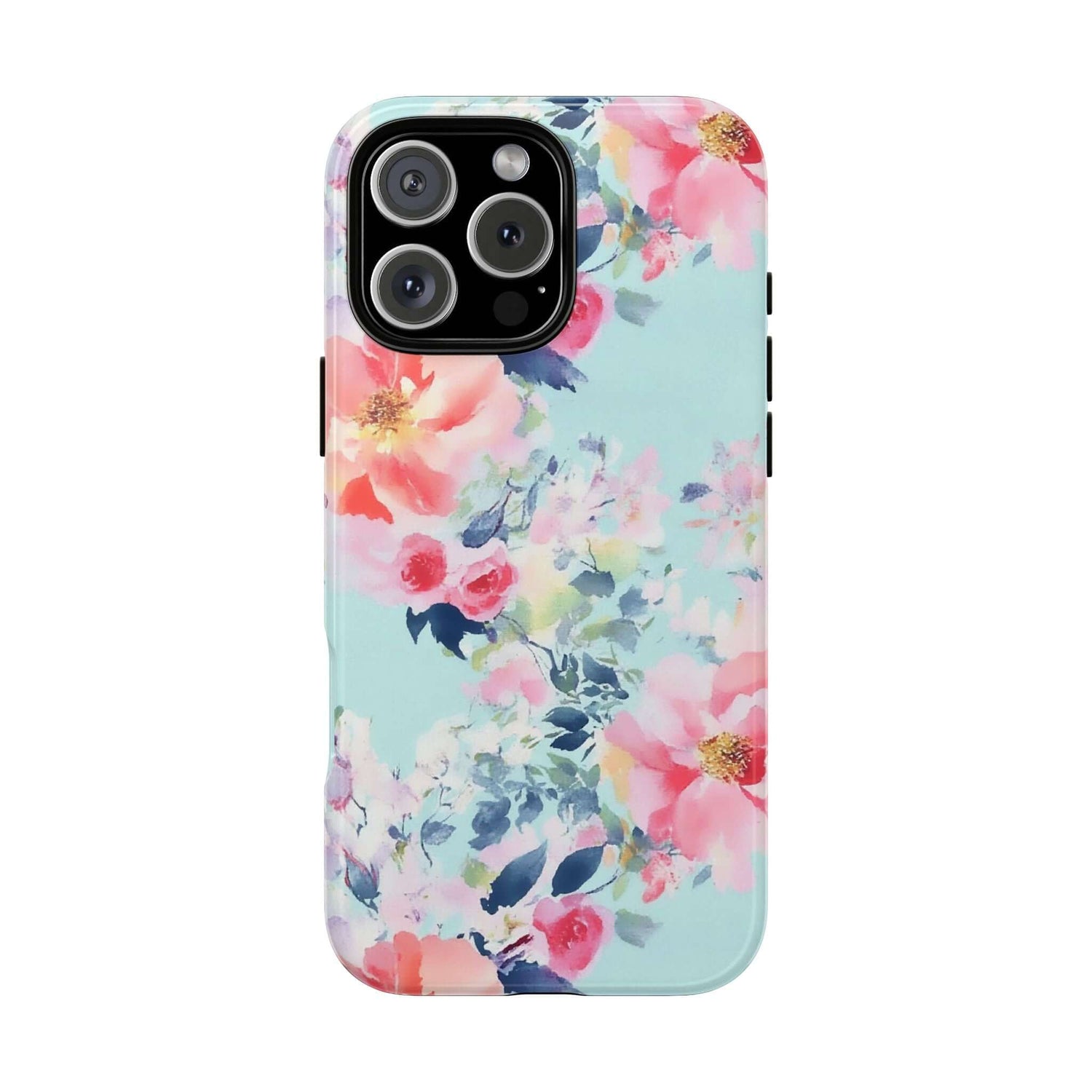Pastel mint watercolor floral iPhone case with peonies and delicate blooms, vivid high-resolution print, Spring gift idea.