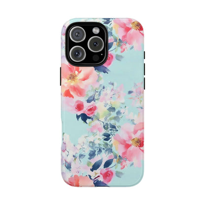 Pastel mint watercolor floral iPhone case with peonies and delicate blooms, vivid high-resolution print, Spring gift idea.
