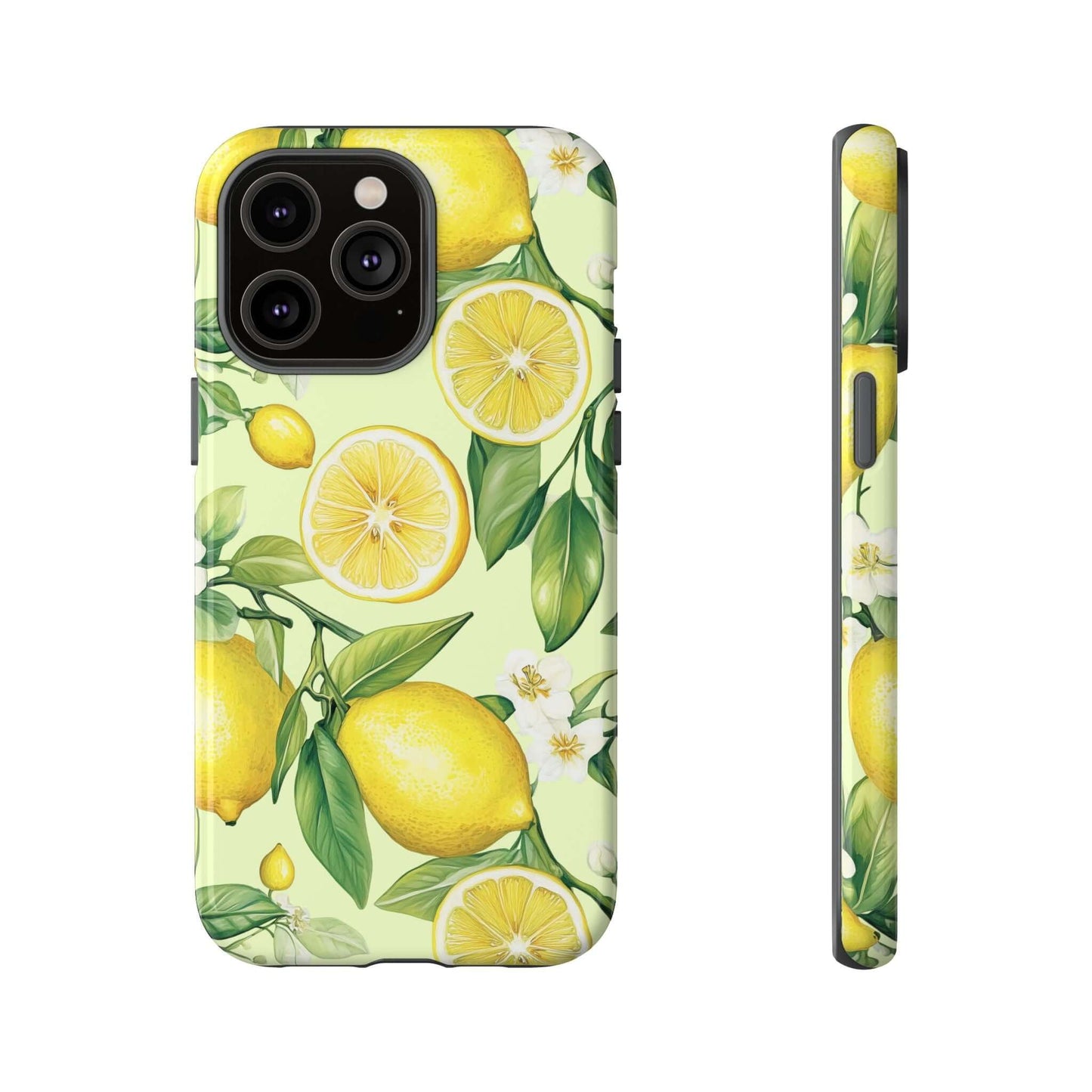 Lemon Blossom iPhone Case with watercolor lemons and flowers on pastel background, providing stylish protection with precise cutouts.