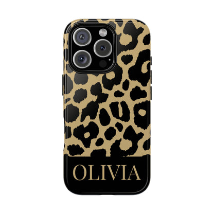 Classic Gold Black Leopard Print iPhone Case - Custom Name