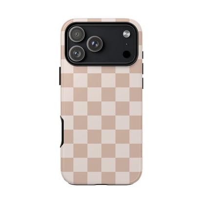 Aesthetic Checkered Pattern iPhone Case | Nude Beige
