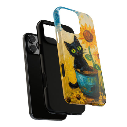 Whimsical Sunflower Cat iPhone Case - Golden Bloom