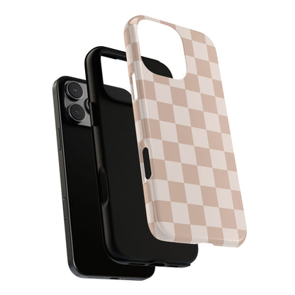 Aesthetic Checkered Pattern iPhone Case | Nude Beige