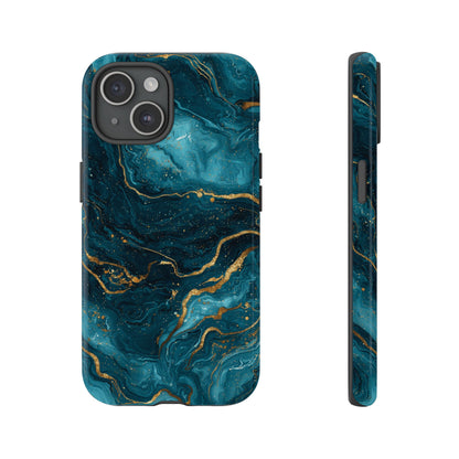 Aesthetic Teal & Gold Marble iPhone Case