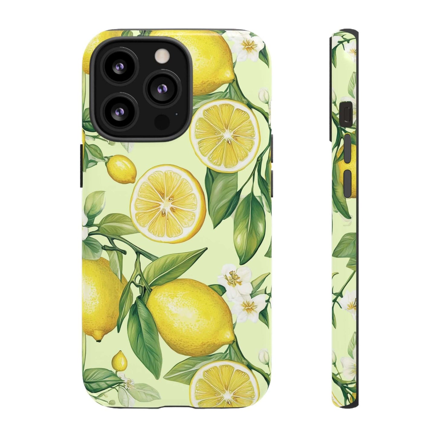 Lemon Blossom iPhone Case featuring watercolor lemons and blossoms on a pastel background; protective, pocket-friendly design.