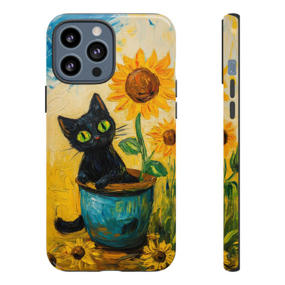 Whimsical Sunflower Cat iPhone Case - Golden Bloom