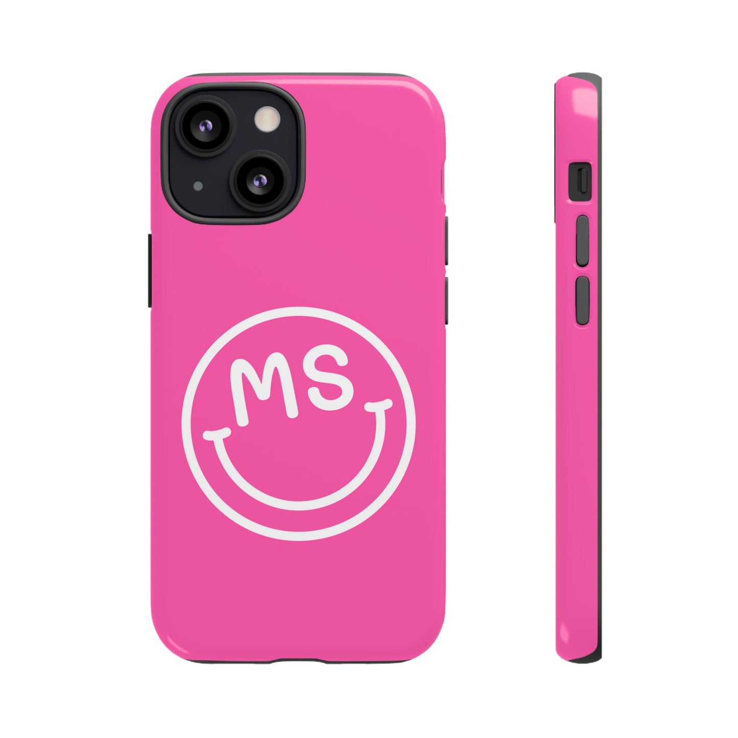 Cute Pink Smiley Face iPhone Case - Personalized Initials