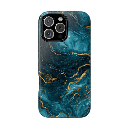 Aesthetic Teal & Gold Marble iPhone Case