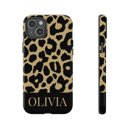 Classic Gold Black Leopard Print iPhone Case - Custom Name