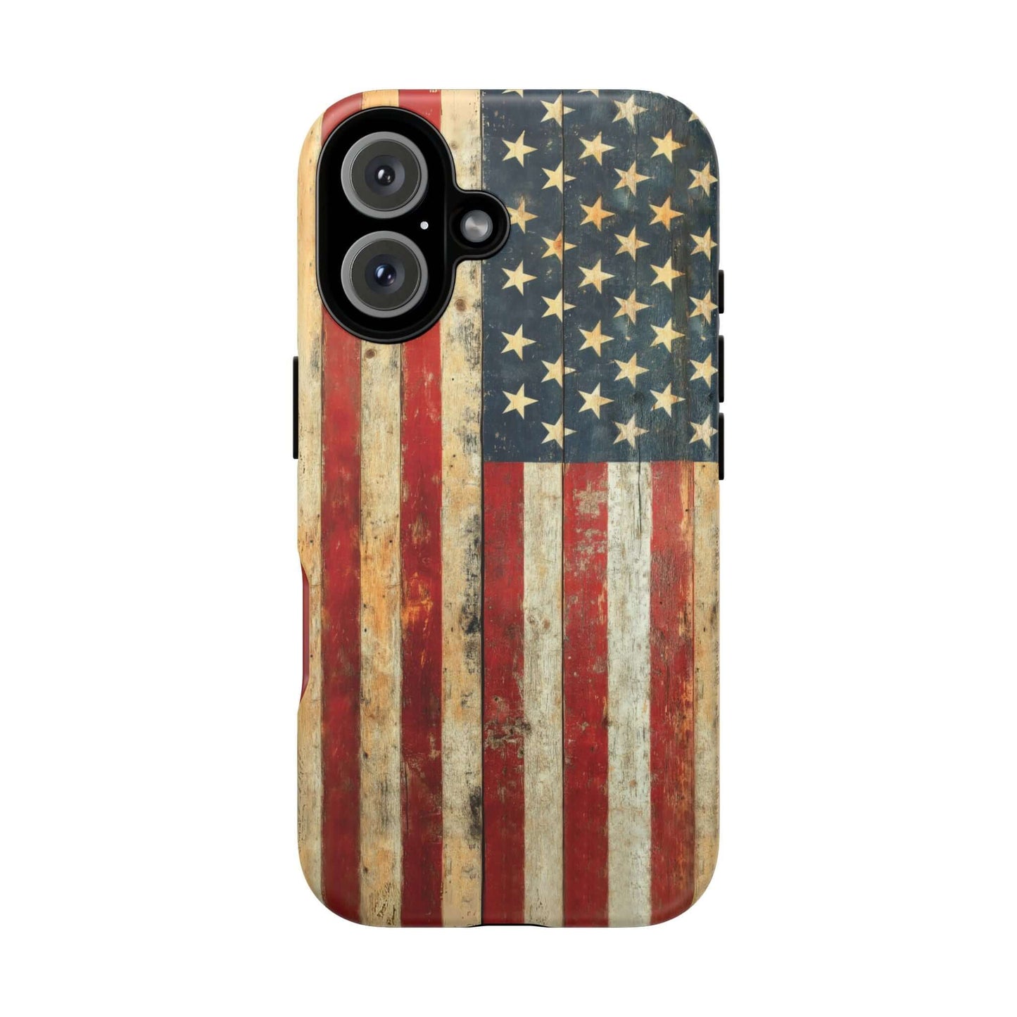 Vintage American Flag iPhone Case with rustic USA flag design, distressed matte finish, and rugged protection for iPhone.
