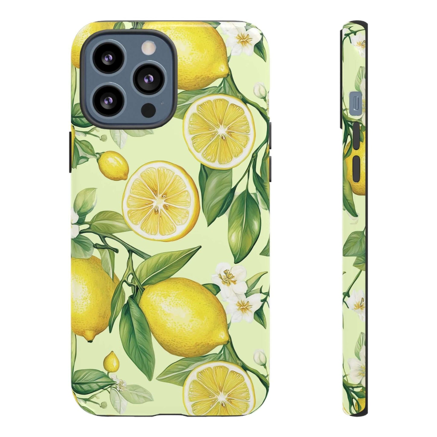 Lemon Blossom iPhone Case with watercolor lemons and blossoms on pastel background, featuring protective form-fitting design.