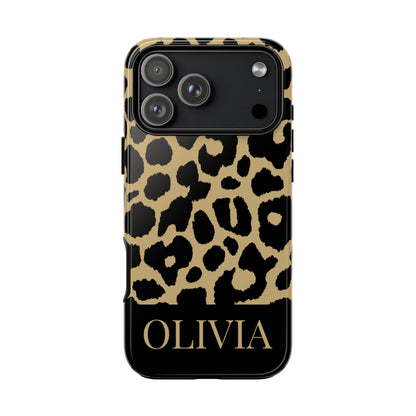 Classic Gold Black Leopard Print iPhone Case - Custom Name