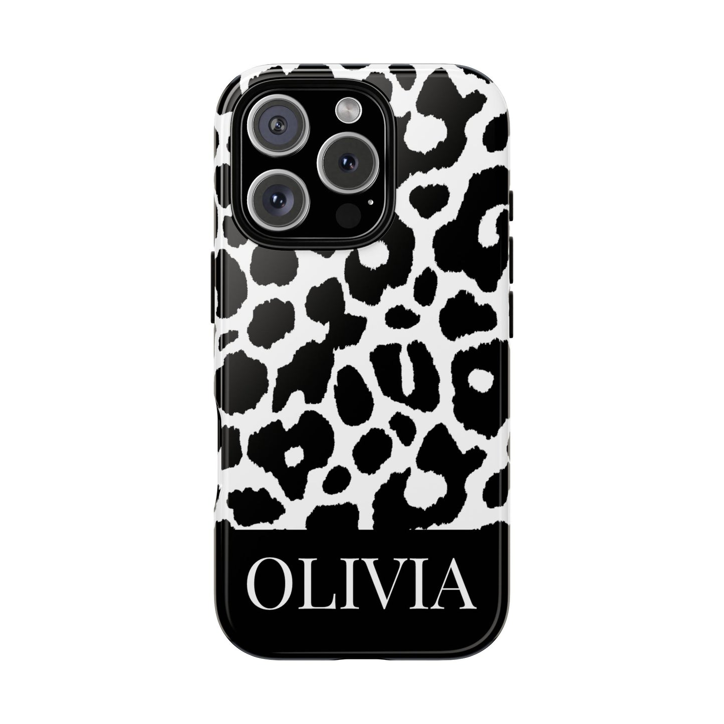 Custom Name Leopard Print iPhone Case - Black and White
