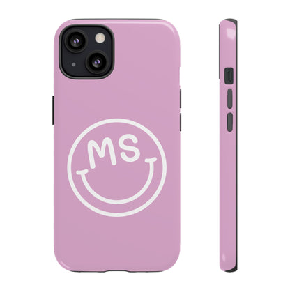 Cute Smiley Face iPhone Case - Personalized Initials - Mauve