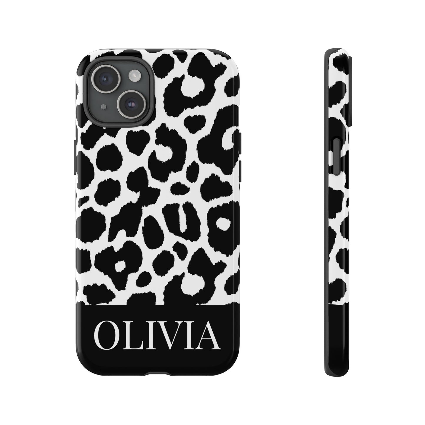 Custom Name Leopard Print iPhone Case - Black and White