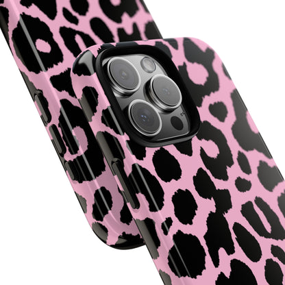 Chic Pink Black Leopard Print iPhone Case - Custom Name Cover